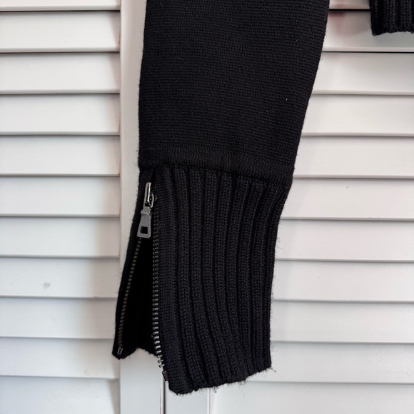 Diane von Furstenberg Wool Mock Neck Cardigan Sweater Chunky Moto Black Medium - Picture 8 of 11